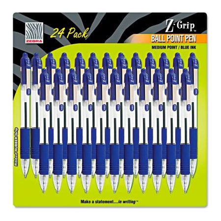 Zebra Pen Zebra Z-Grip Retractable Ballpoint Pen, Blue Ink, Medium, 24/Pack 12225
